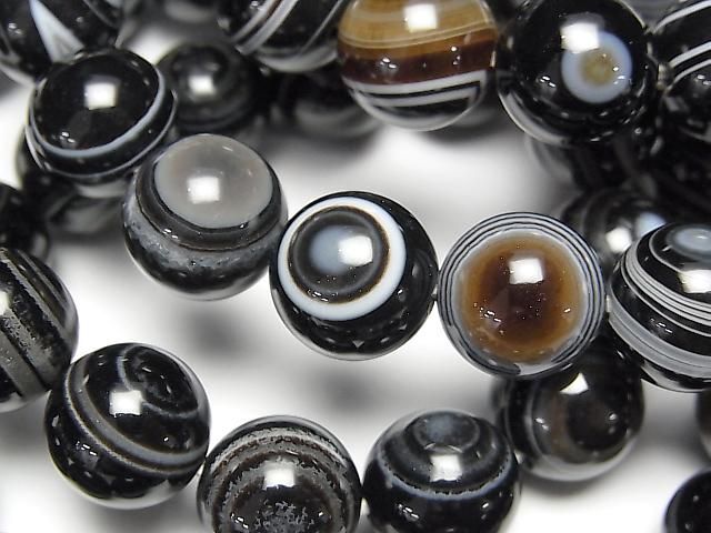 【動画】高品質チベットアゲート(天眼石) ラウンド12mm 1連(ブレス)の画像