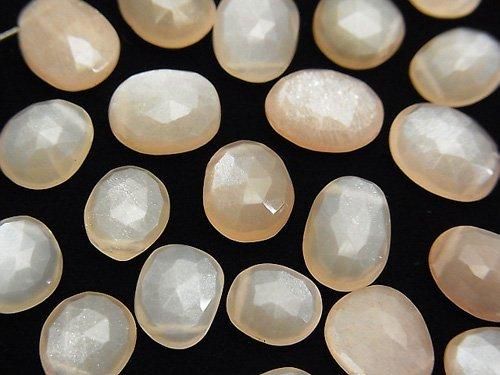 宝石質ピーチムーンストーンAAA 横穴 フリーフォーム 片面ローズカット 5粒の画像