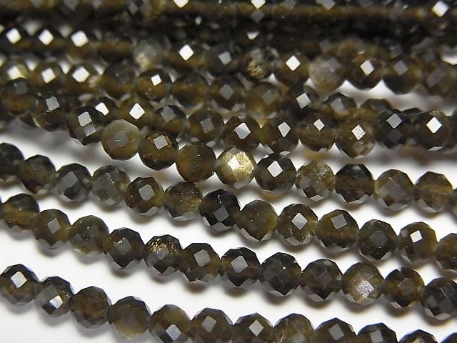 【動画】【素晴らしい輝き】ゴールデンオブシディアンAAA 小粒ラウンドカット3mm 1連(約37cm)の画像