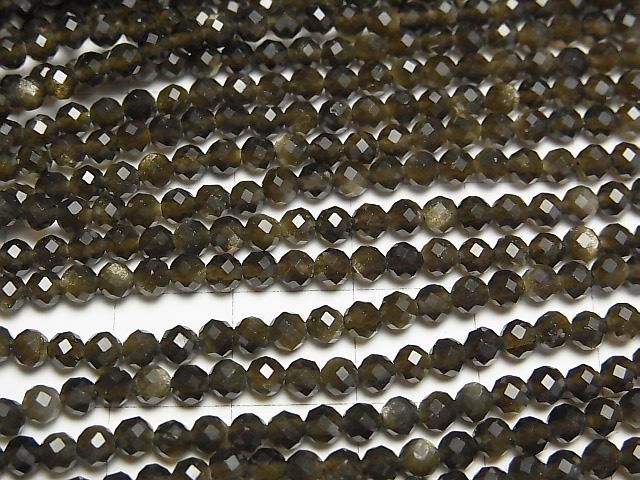 【動画】【素晴らしい輝き】ゴールデンオブシディアンAAA 小粒ラウンドカット3mm 1連(約37cm) サムネイル2