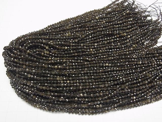 【動画】【素晴らしい輝き】ゴールデンオブシディアンAAA 小粒ラウンドカット3mm 1連(約37cm) サムネイル4