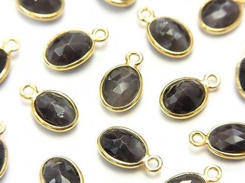 宝石質シリマナイト・キャッツアイAAA 枠留めローズカット9×7mm 【片カン】 18KGP 4個の画像