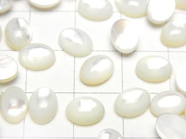 【動画】高品質ホワイトシェル(白蝶貝)AAA オーバル カボション8×6mm 5個 サムネイル2