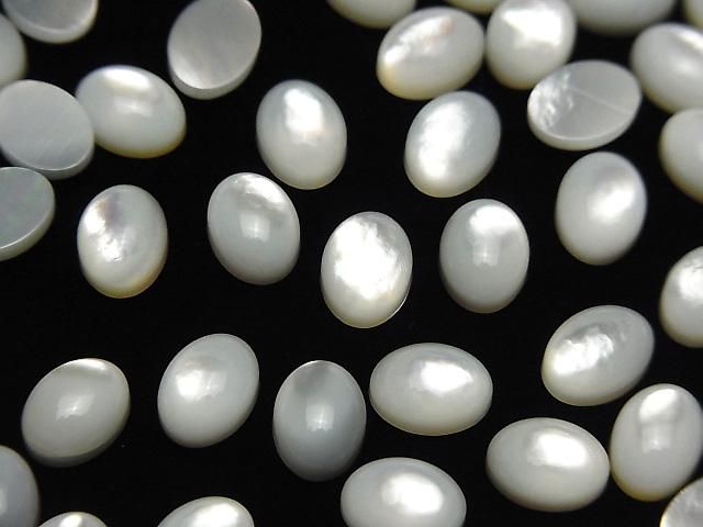 【動画】高品質ホワイトシェル(白蝶貝)AAA オーバル カボション8×6mm 5個 サムネイル3
