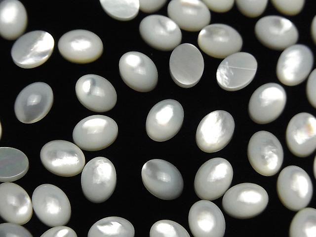【動画】高品質ホワイトシェル(白蝶貝)AAA オーバル カボション8×6mm 5個 サムネイル4