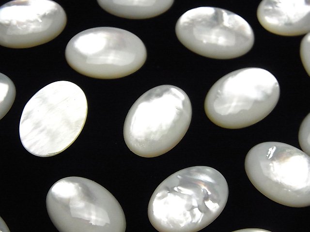 ホワイトシェル（白蝶貝） オーバル カボション18×13mm 2個｜天然石 
