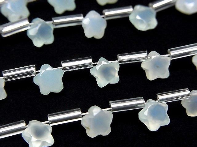 【動画】宝石質シーブルーカルセドニーAAA スターカット6×6mm 1連(8粒)の画像