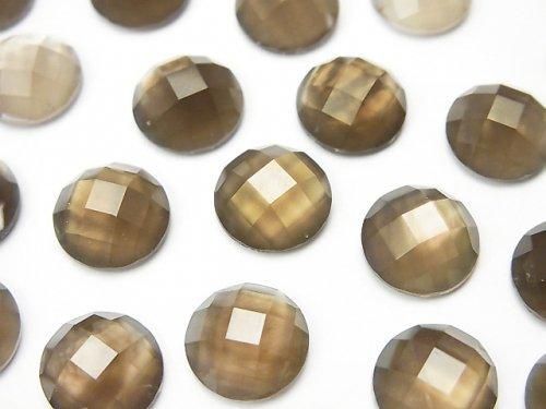 ホワイトシェル×スモーキークォーツAAA ラウンド カボションカット10×10mm 3個の画像