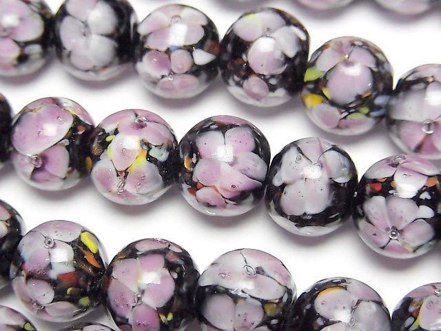 【動画】とんぼ玉 ラウンド10mm 【ピンク×フラワー】 1/4連~1連(約34cm)の画像