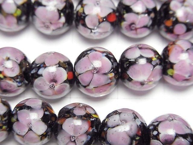 【動画】とんぼ玉 ラウンド10mm 【ピンク×フラワー】 1/4連~1連(約34cm) サムネイル2