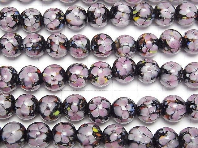 【動画】とんぼ玉 ラウンド10mm 【ピンク×フラワー】 1/4連~1連(約34cm) サムネイル3
