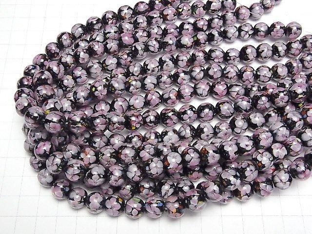 【動画】とんぼ玉 ラウンド10mm 【ピンク×フラワー】 1/4連~1連(約34cm) サムネイル4