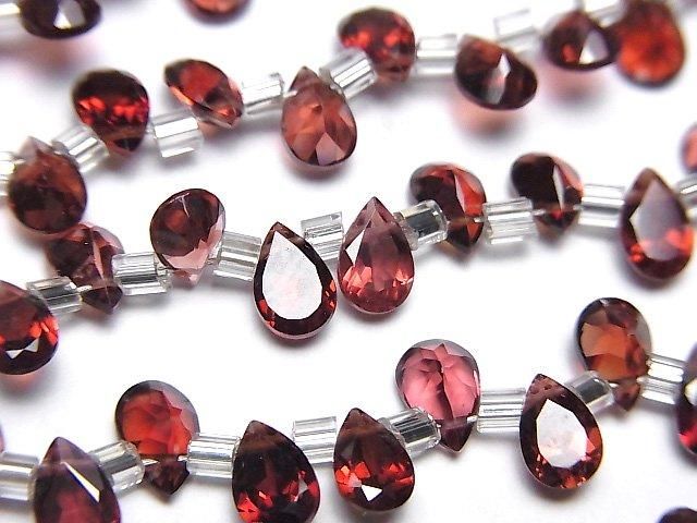 【動画】宝石質モザンビーク産ガーネットAAA ペアシェイプファセットカット6×4mm 半連/1連(28粒)の画像