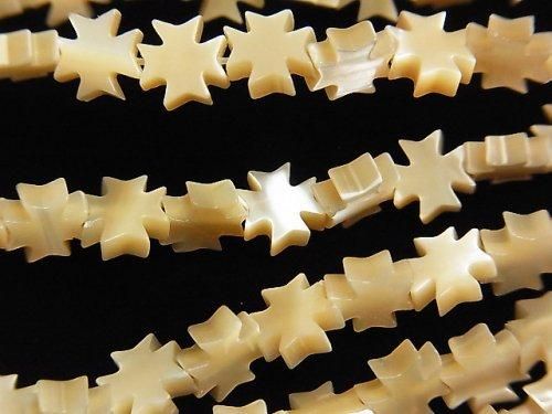 マザーオブパール ベージュ クロス6×6×2mm 半連/1連(約36cm)の画像