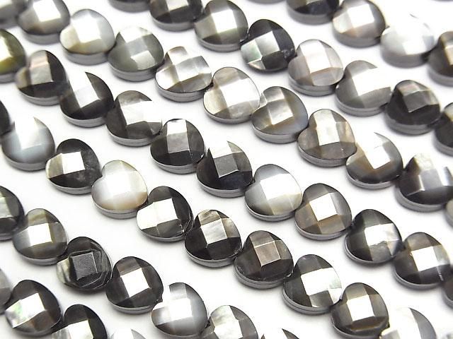 【動画】高品質ブラックシェル(黒蝶貝) 縦穴ハートカット6×6×4mm 1/4連~1連(約38cm)の画像