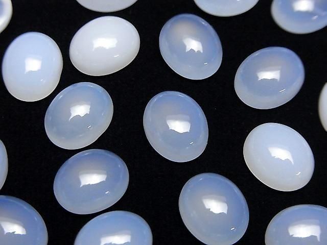 【動画】天然色ブルーカルセドニーAAA- オーバル カボション10×8mm 3個の画像