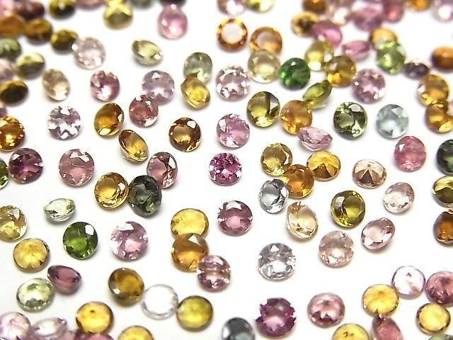 【動画】宝石質マルチカラートルマリンAAA ルース ラウンドファセットカット3×3mm 10粒の画像