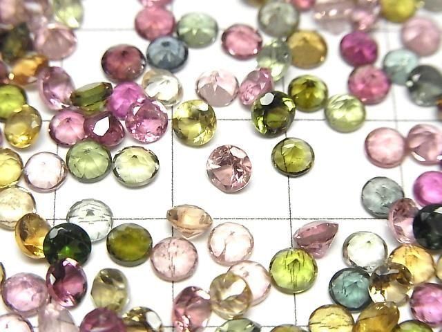 【動画】宝石質マルチカラートルマリンAAA ルース ラウンドファセットカット4×4mm 10粒 サムネイル2