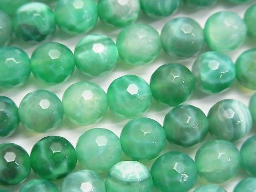 グリーンファイヤーアゲート 128面ラウンドカット8mm 半連/1連(約38cm)の画像