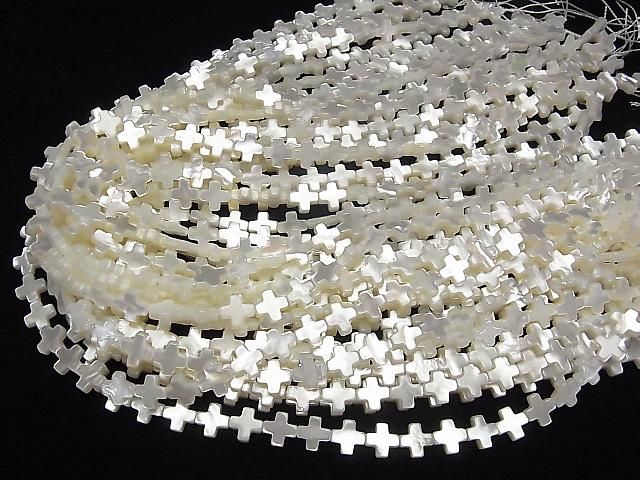 【動画】高品質ホワイトシェル クロス(十字架)8×8×3mm 1/4連~1連(約38cm) サムネイル4