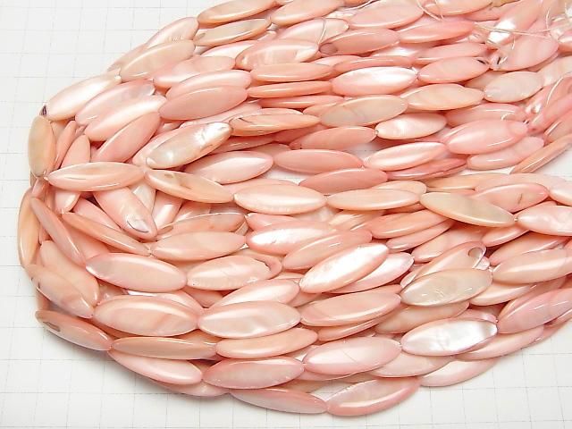 【動画】クラシックピンクカラーシェル 縦長マーキス30×10×4mm 1連(約35cm) サムネイル4