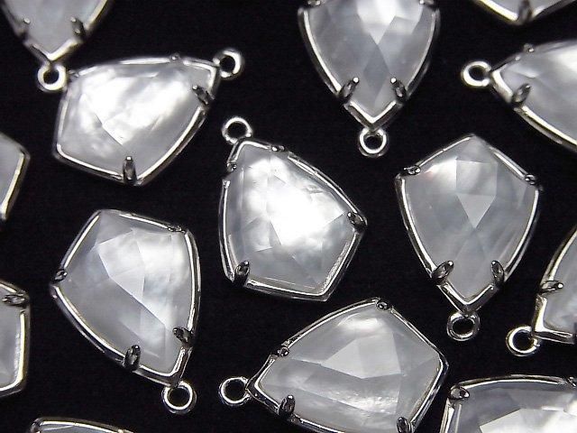 【動画】ホワイトシェル×クリスタルAAA 枠留めマーキスカット16×12mm SILVER925製 1個の画像