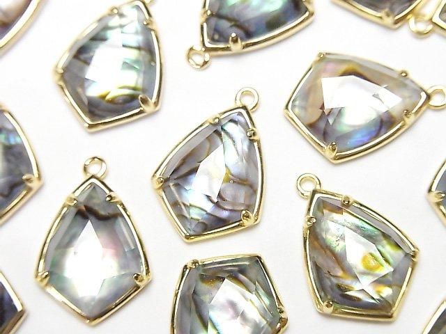 【動画】アバロンシェル×クリスタルAAA 枠留めマーキスカット16×12mm 18KGP製 1個の画像