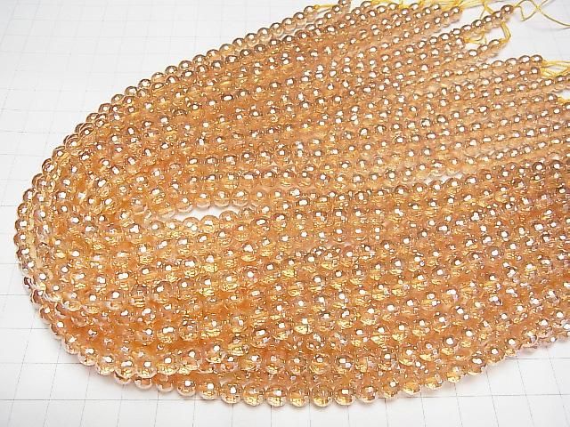 【動画】シャンパンカラークォーツAAA 128面ラウンドカット6mm 半連/1連(約37cm) サムネイル4