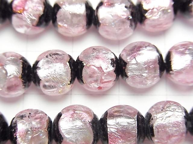 【動画】とんぼ玉 ラウンド10mm 【ピンク×シルバー×ブラック】 1/4連~1連(約34cm) サムネイル2