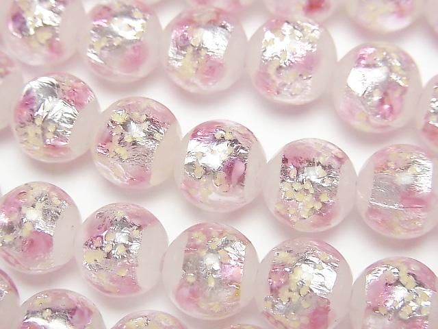 【動画】とんぼ玉 ラウンド10mm 【ピンク×シルバー×ホワイト/蓄光タイプ】 1/4連~1連(約36cm)の画像