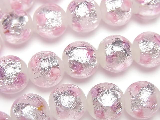 【動画】とんぼ玉 ラウンド12mm 【ピンク×シルバー×ホワイト】 1/4連~1連(約34cm)の画像