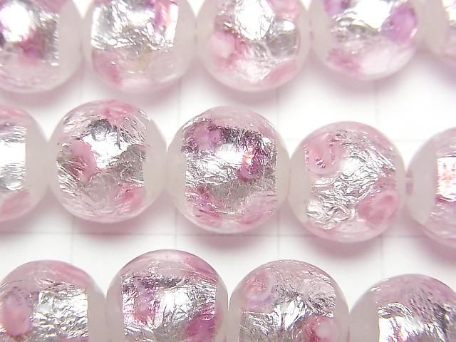 【動画】とんぼ玉 ラウンド12mm 【ピンク×シルバー×ホワイト】 1/4連~1連(約34cm) サムネイル2