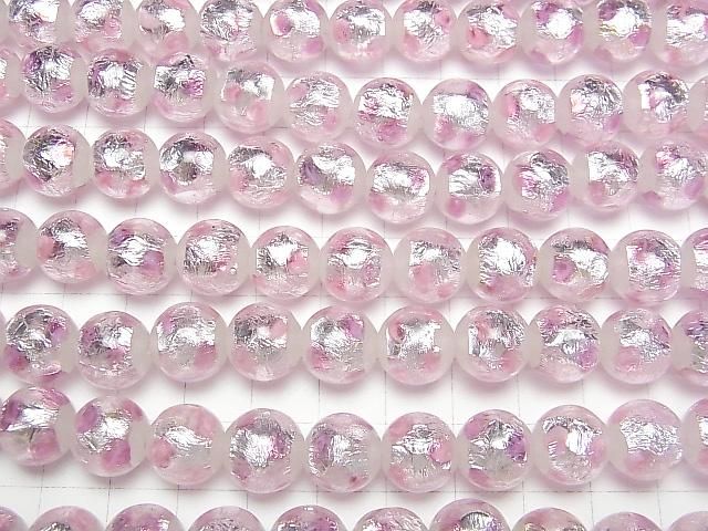 【動画】とんぼ玉 ラウンド12mm 【ピンク×シルバー×ホワイト】 1/4連~1連(約34cm) サムネイル3
