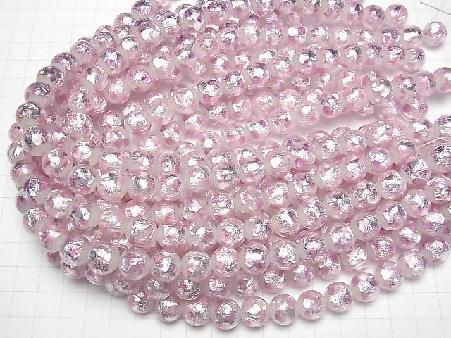 【動画】とんぼ玉 ラウンド12mm 【ピンク×シルバー×ホワイト】 1/4連~1連(約34cm) サムネイル4