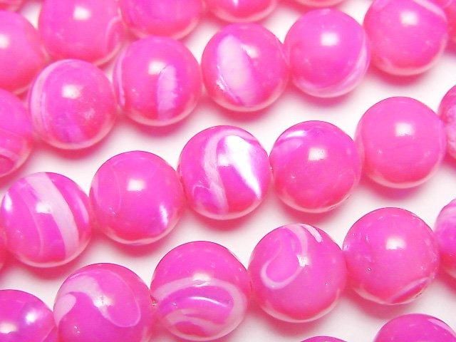 【動画】マザーオブパール フューシャピンク ラウンド10mm 1連(約38cm)の画像