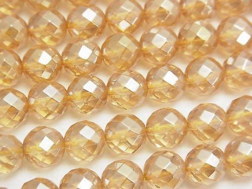 シャンパンカラークォーツAAA 64面ラウンドカット8mm 半連/1連(約36cm)の画像