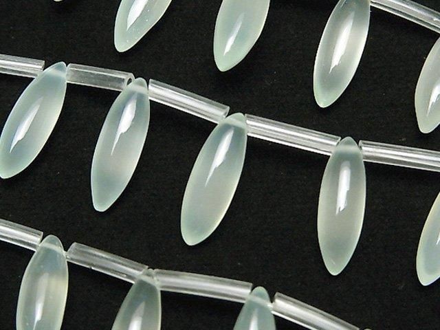 【動画】宝石質ライトグリーンカルセドニーAAA マーキスライス(プレーン)15×5×5mm 1連(8粒)の画像