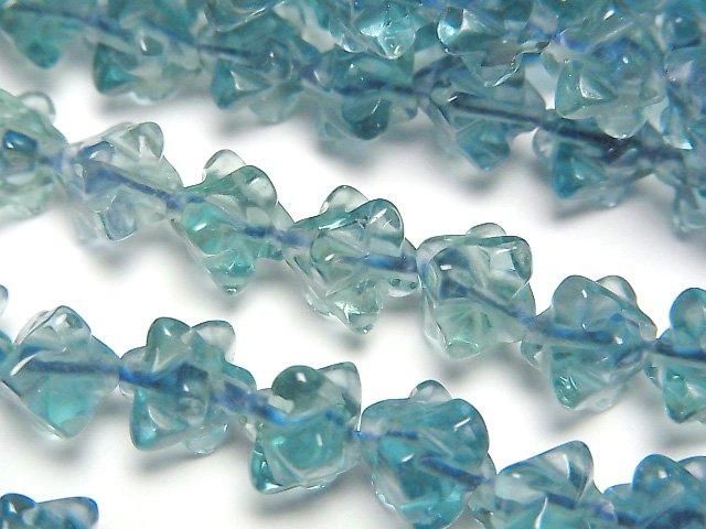 【動画】ブルーグリーンフローライトAAA スターダイスカット8×8mm 半連/1連(約38cm)の画像