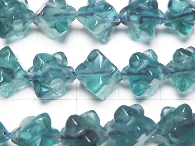 【動画】ブルーグリーンフローライトAAA スターダイスカット12×12mm 半連/1連(約36cm) サムネイル2