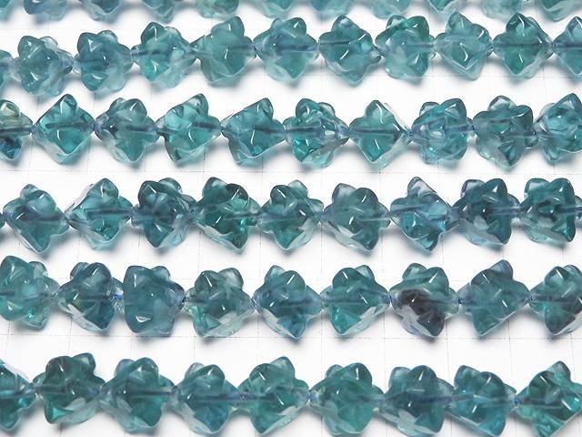 【動画】ブルーグリーンフローライトAAA スターダイスカット12×12mm 半連/1連(約36cm) サムネイル3