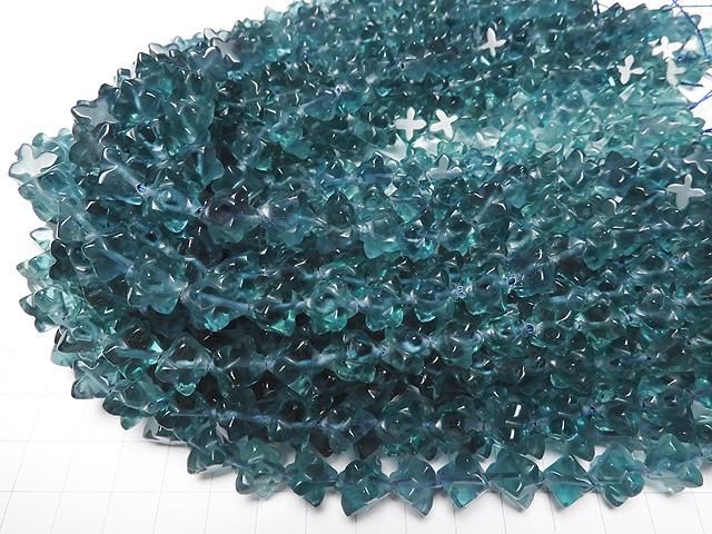 【動画】ブルーグリーンフローライトAAA スターダイスカット12×12mm 半連/1連(約36cm) サムネイル4