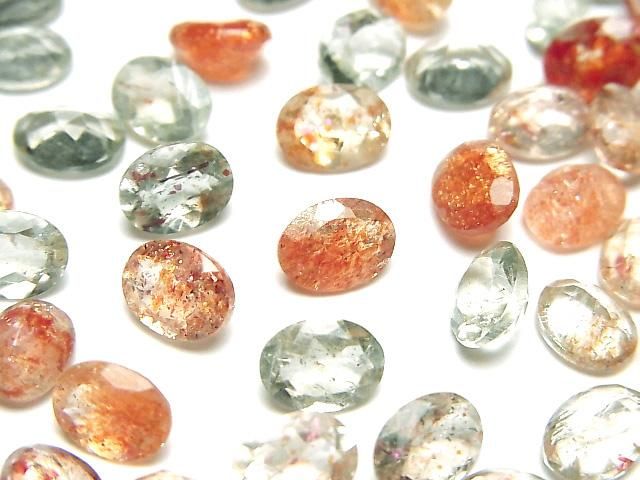 【動画】宝石質マルチカラーサンストーンAAA ルース オーバルファセットカット8×6mm 5粒の画像