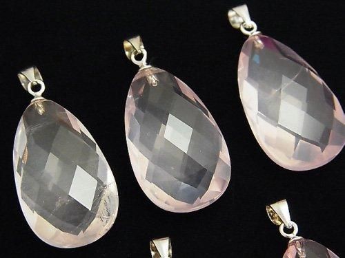 宝石質マダガスカル産ローズクォーツAAA- ペアシェイプカット26×15×8mm ペンダントトップ 1個の画像