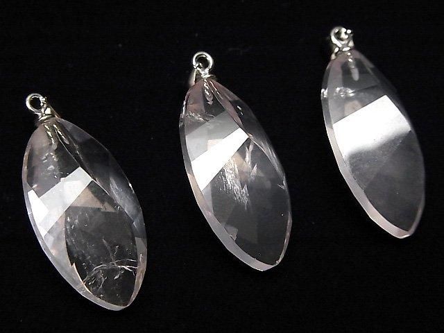 【動画】宝石質マダガスカル産ローズクォーツAAA- ツイストマーキスカット26×15×11mm ペンダントトップの画像