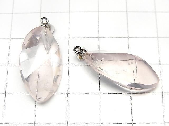 【動画】宝石質マダガスカル産ローズクォーツAAA- ツイストマーキスカット26×15×11mm ペンダントトップ サムネイル2