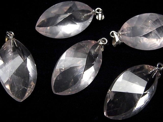 【動画】宝石質マダガスカル産ローズクォーツAAA- ツイストマーキスカット26×15×11mm ペンダントトップ サムネイル3