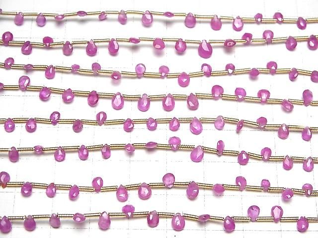 【動画】ビルマ産宝石質ピンクサファイアAAAA ペアシェイプ ブリオレットカット 【Sサイズ】 1連(約18cm) サムネイル4