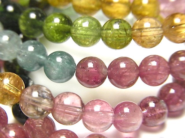 【動画】宝石質マルチカラートルマリンAAA　ラウンド5.5mm　1連（ブレス）