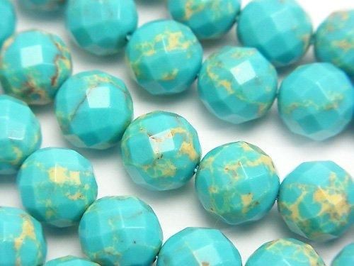 アクアブルーカラーカオリン 64面ラウンドカット10mm 半連/1連(約37cm)の画像