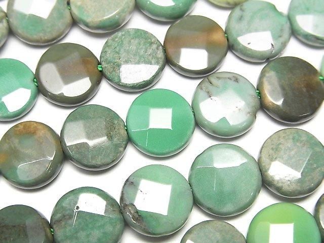 天然色グリーンカルセドニー コインカット10×10×5mm 半連/1連(約38cm)の画像